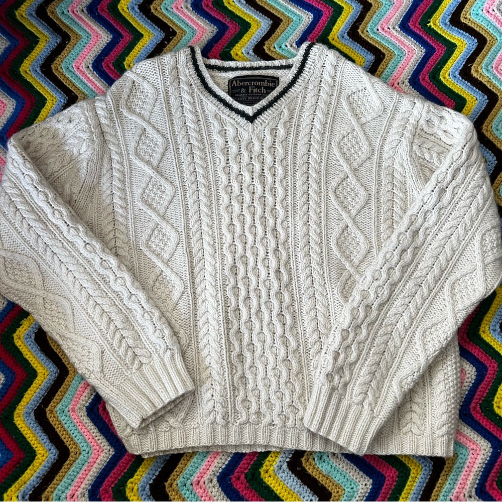 Vintage Abercrombie & Fitch Fisherman White Cable Knit Sweater